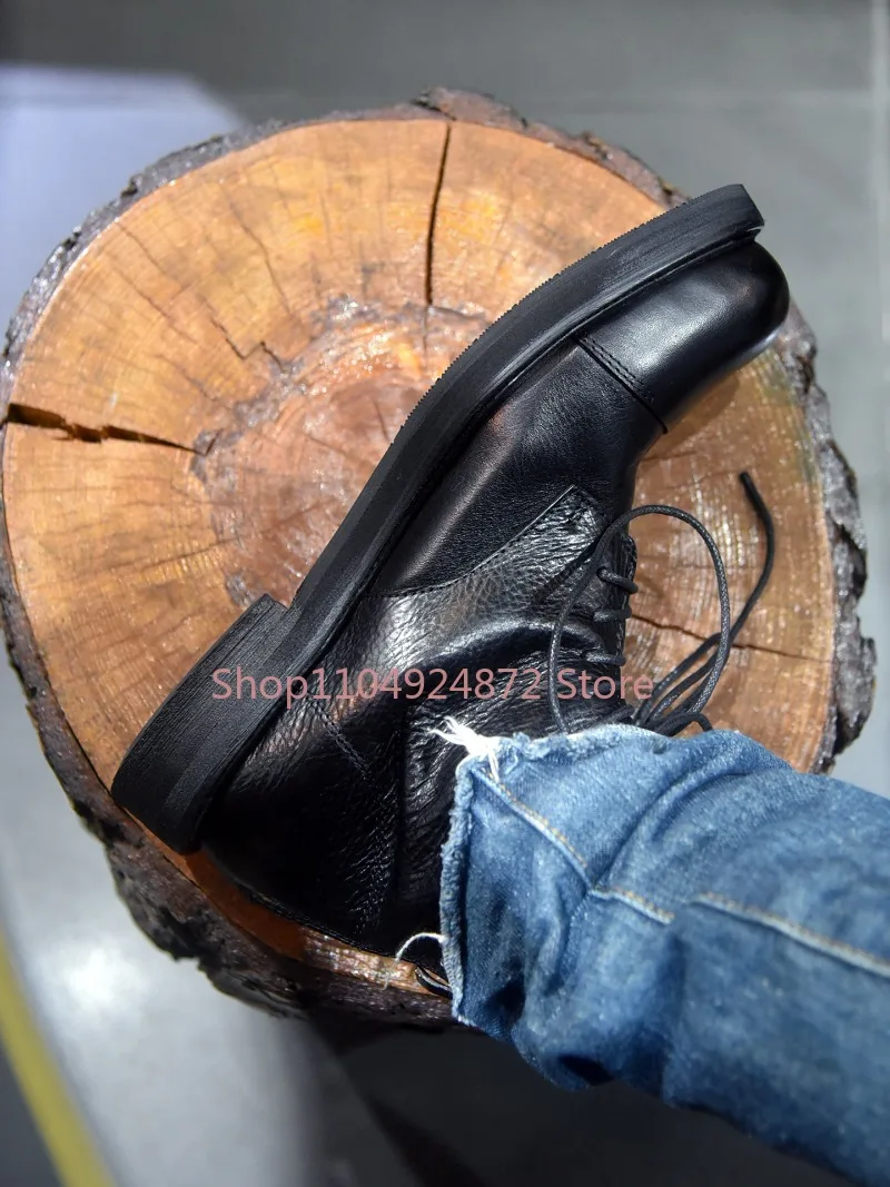 

Designer Fashion Genuine Leather Chelsea Boots Men's Shoes Non-Slip Office Formale Business Cowhide Ankle Boots Zipper Black