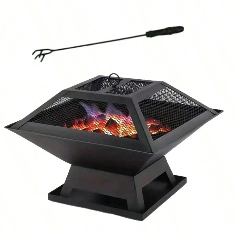 Outdoor Charcoal Pit, Equipped With A Charcoal Hook, Fireproof Cover, Portable Barbecue Grill, Fireproof Lid, And Charcoal Hook.