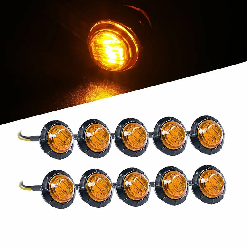 1X 3/4" Ambra Giallo Piccole luci di posizione laterali rotonde 3LED Lampade a bottone Camion 12V