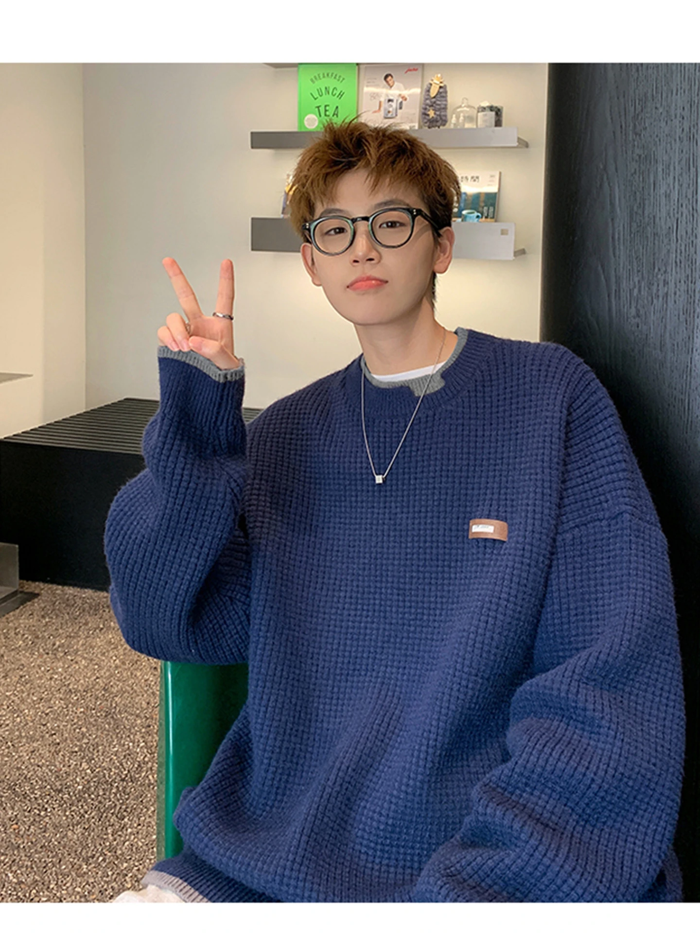 

Casual Thiened Knitted Sweater Fake Two-Piece Men's Autumn Winter Overhead irt Couple's Inner Wear Women's Warmth