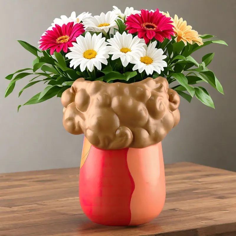 Curly hair girl home desktop garden resin, art succulent flower pot ornament view 4