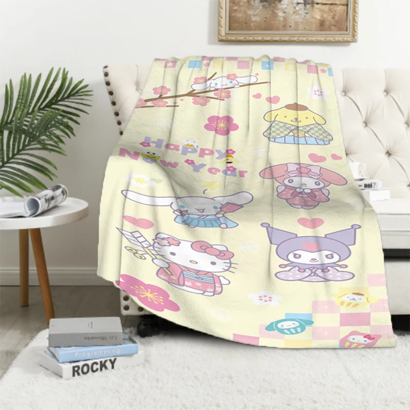 Sanrio Plush Kids Blanket Soft Fluffy Hello Kitty C-Cinnamoroll Cartoon Warm Throw Microfiber Bedding Throwing Plaid Blankets