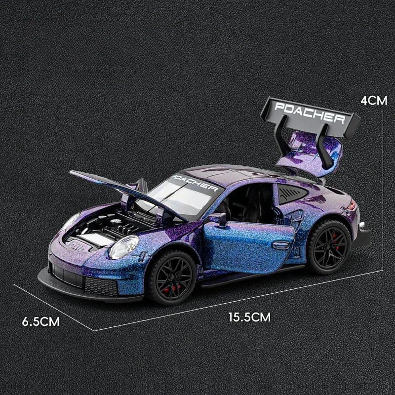 New 1:32 Porsche 911 GT3 RS Supercar High Simulation Diecast Metal Alloy Model car Sound Light Pull Back Collection Kid Toy Gift