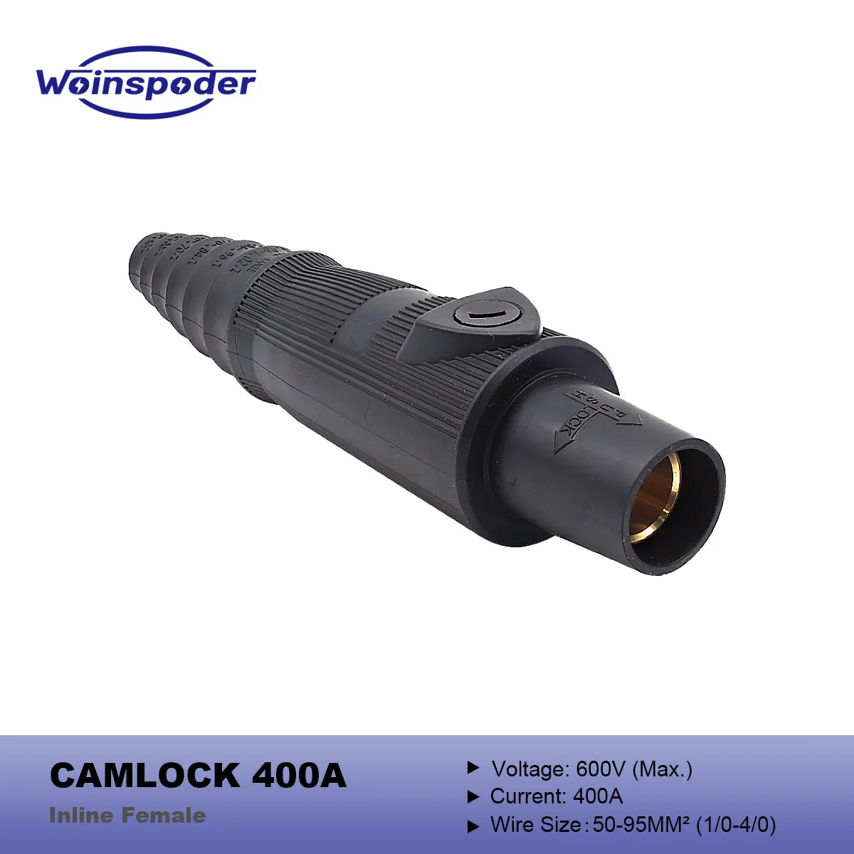 

WOINSPODER 400A 600V Cam Lock, линейная розетка, однополюсное соединение для промышленного силового кабеля, 50-95 кв. мм (1/0-4/0)
