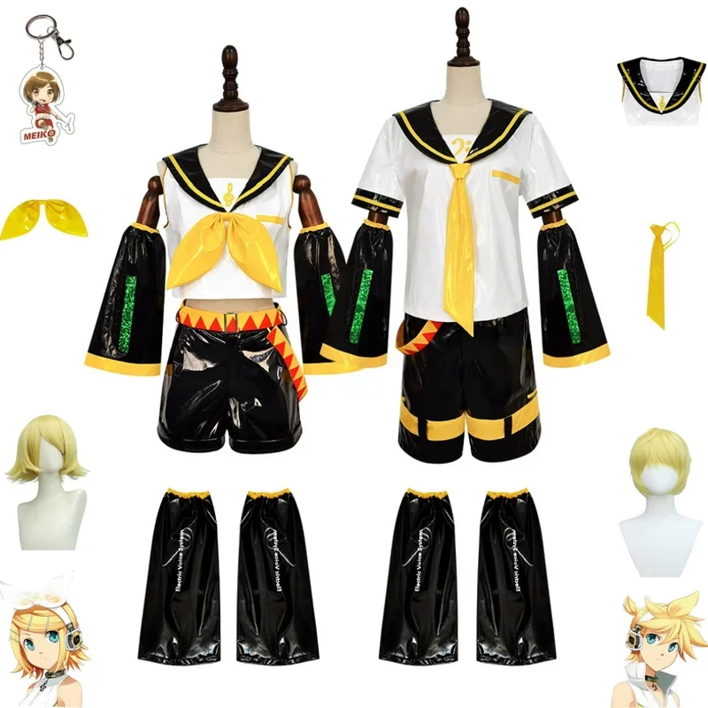 Anime Kagamine Rin Len Cosplay Costumes Uniform Japanese Kagamine Piapro Halloween Tops Shorts For Women Men Leggings Headwear