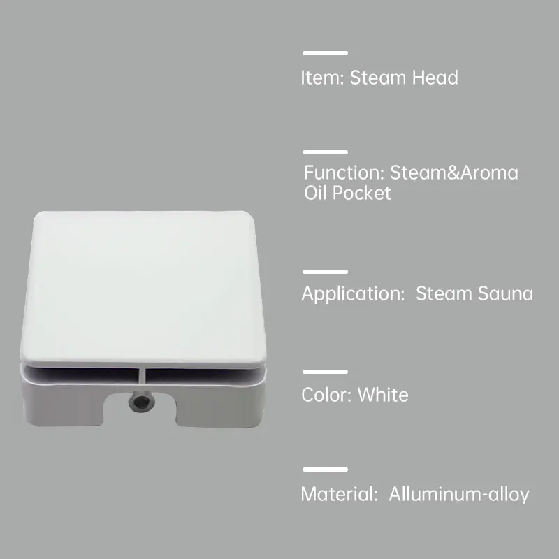 Square Aluminum-Alloy Steam Outlet Steam Sauna nozzle Head With Essence Oil Poacket For Bathroom Sauna Shower White Color