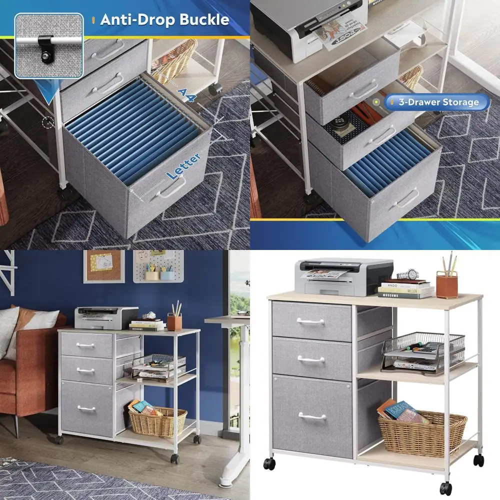 

Rolling Printer Stand with Open Storage Shelf, Suitable for A4/Letter Size, Light Grey for Home Office