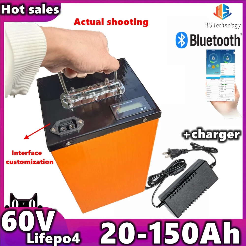 Global sales60V 60Ah 80Ah 30Ah  40Ah 50Ah 100Ah  120Ah lifepo4 Lithium battery with Bluetooth APP BMS for Scooter boat + charger