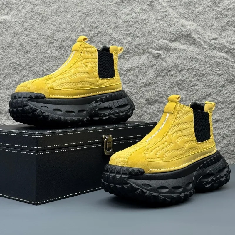 عالية الجودة الرجال منصة الأحذية مصمم الازياء عارضة عالية أعلى حذاء رجالي سميكة وحيد دراجة نارية حذاء من الجلد بوتاس الفقرة Hombre #5