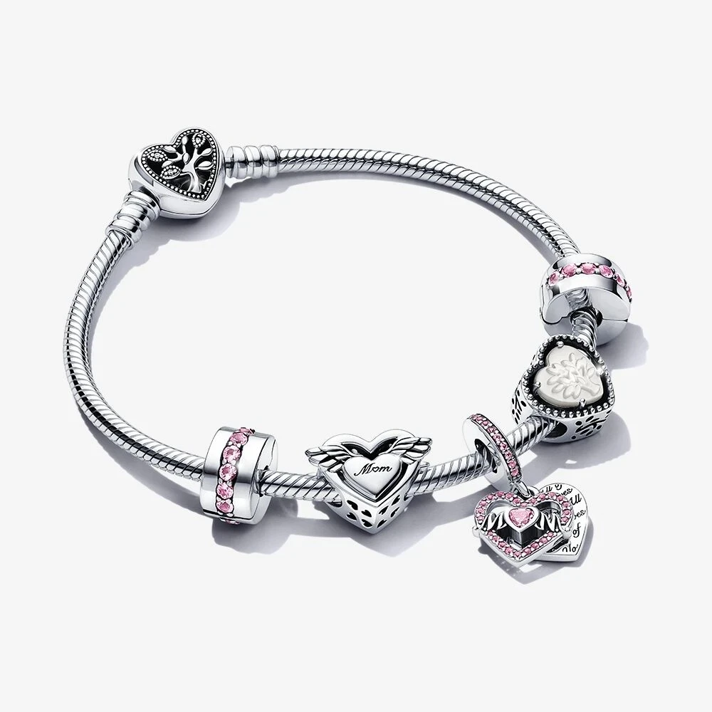 

925 Sterling Silver Moments Family Tree Heart Clasp Snake Chain Fit Original Pandora Bracelet Charm Beads Making for Women Gifts