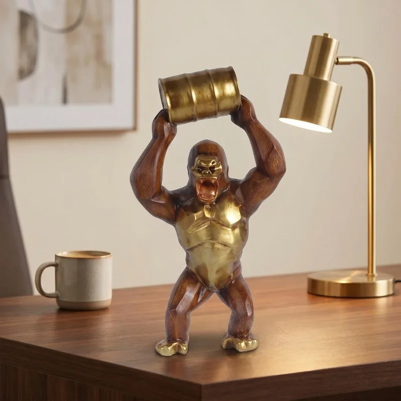 Wood Grain Gorilla Sculpture Resin Animal Sculpture Decoration, Home, Bedroom, Living Room, Study and Counter Home Decoration