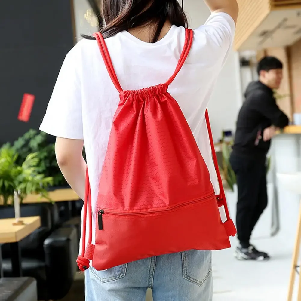 Mochila portátil de nailon de gran capacidad, bolsa de almacenamiento con cordón y cremallera, resistente al agua, para deportes al aire libre y Fitness, con cuerda gruesa para bolas, novedad