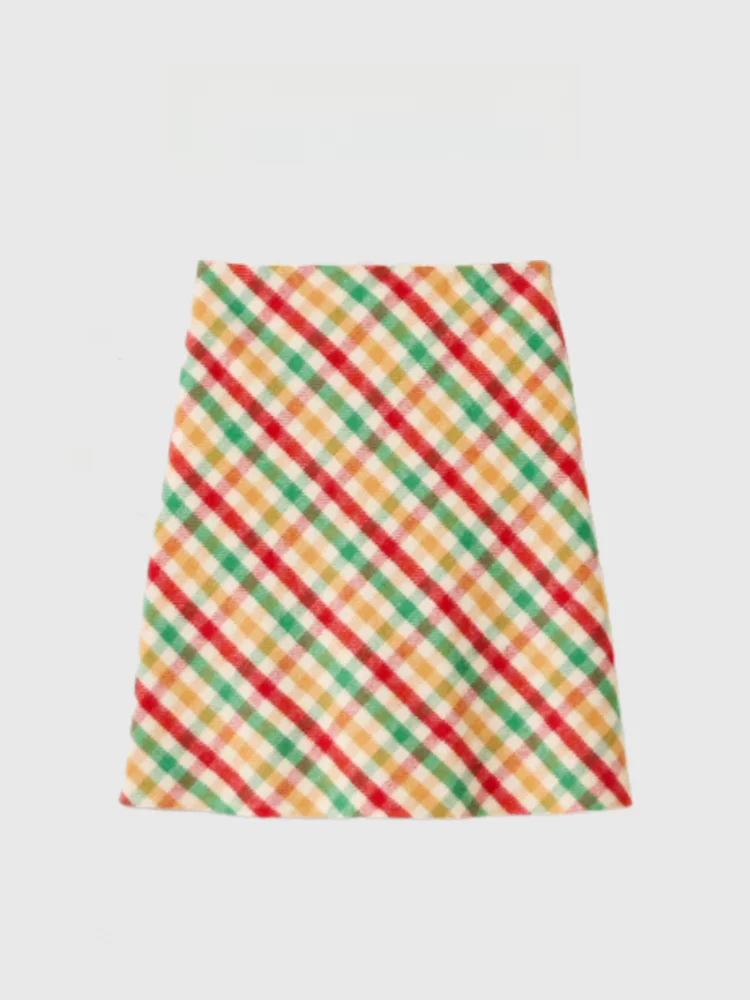 

Lottie, элитная осенне-зимняя новая клетчатая шерстяная юбка трапециевидной формы, женские юбки в стиле ретро, дизайн контрастного цвета