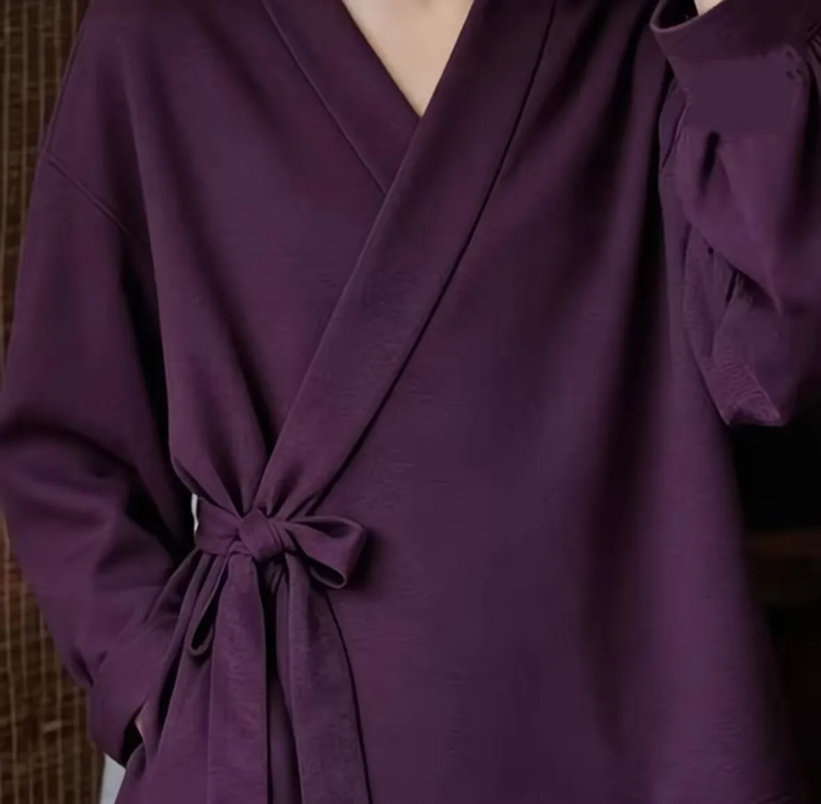 

New Chinese style Zen tea dress with a cross collar tie one-piece long-sleeved top chinese women vintage top