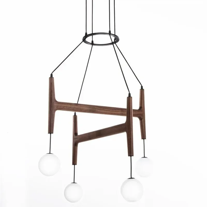 

Nordic simple wood art retro restaurant lamp living room atmosphere villa decoration magic bean chandelier