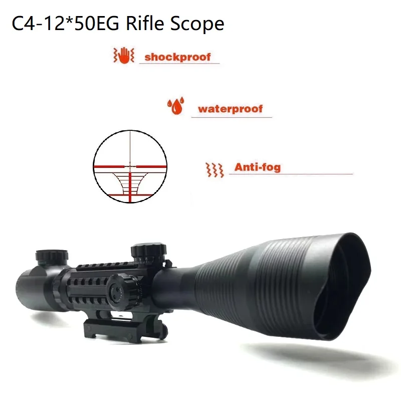 

ANS C4-12*50EG EG Red Llluminated Rangefinder Reticle Rifle Scope W/Lense Cover