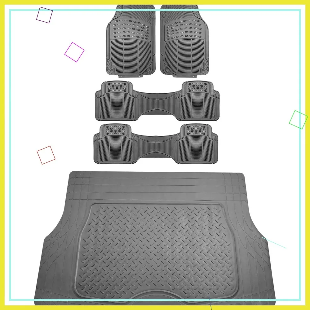 

3-рядные обрезаемые нескользящие виниловые коврики для пола с защитой багажника - универсальные для легковых автомобилей, грузовиков, внедорожников (серые)