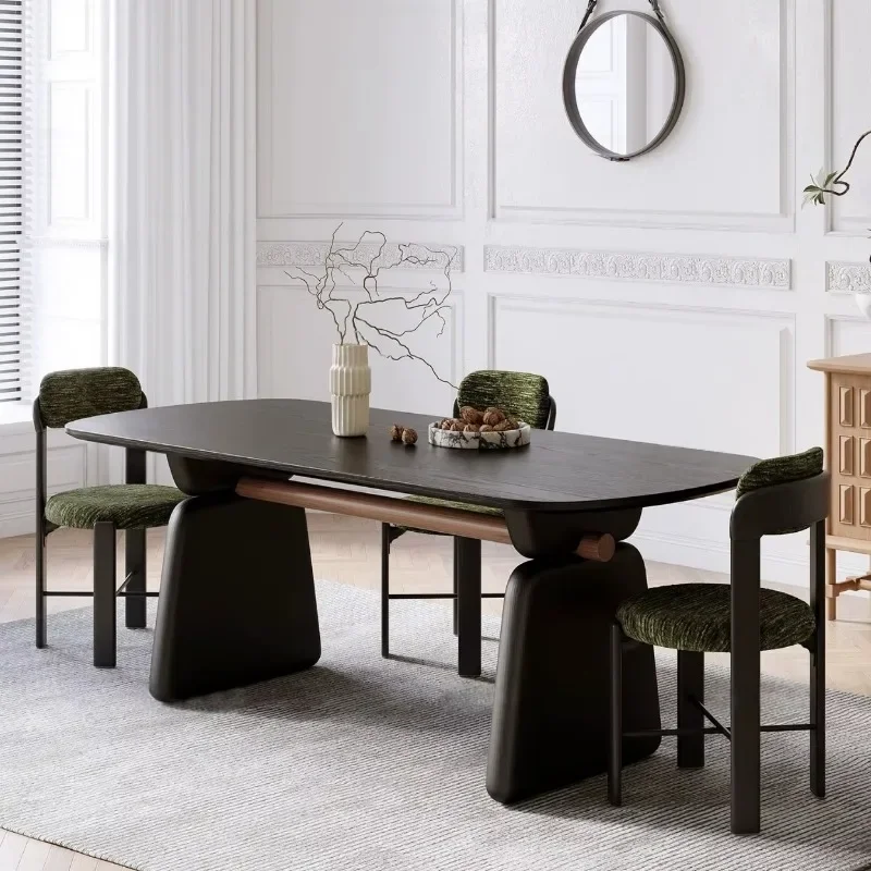 Premium Modern Minimalist Designer Solid Wood Dining Room Furniture，Family Apartment Black Walnut Dining Table Set