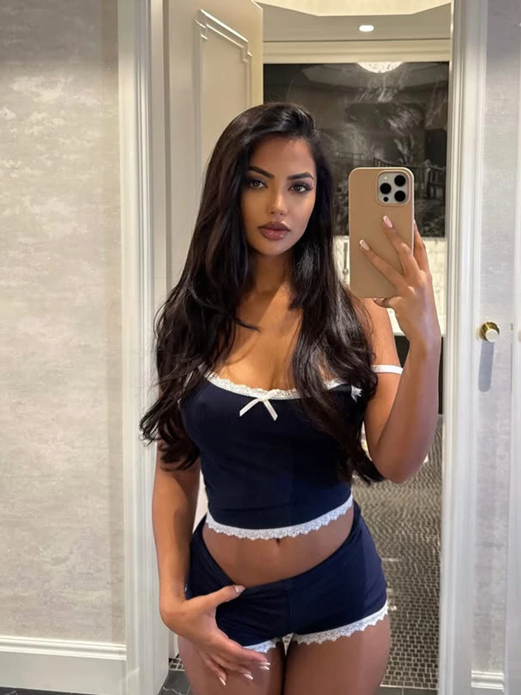 Ladise Summer 2027 New Women 2 Pcs Set Sleeveless Backless Crop Top High Waist Slim Fits Shorts Matching Suit Date Night Club