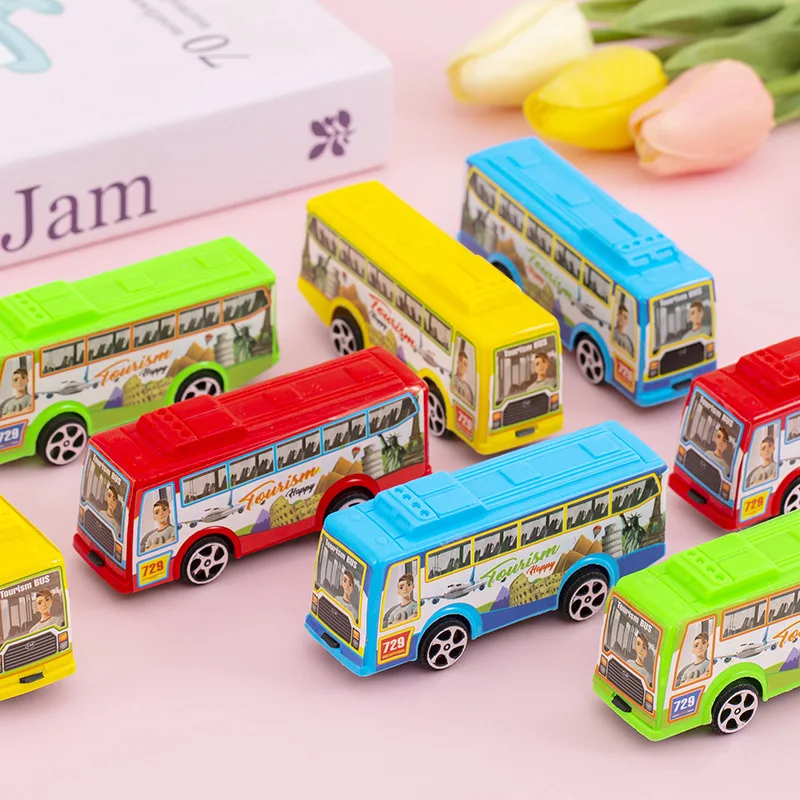 5 個子供プラスチックおもちゃの車ミニシミュレーションカラフルなバス車のおもちゃ落下耐性男の子プルバック車のおもちゃパーティーの好意