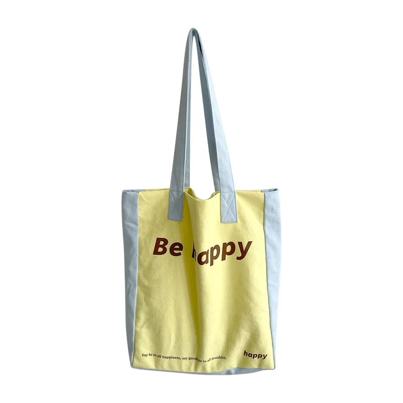 Borsa per ragazze estate nuova borsa a tracolla ad alta capacità in tela "be Happy" borsa per la spesa Bookbag All-match