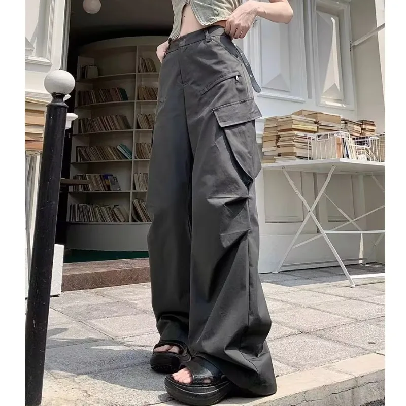 Women Cargo Pants Grey Vintage Y2k Baggy Korean Style High Waist Trousers Techwear Aesthetic Female Streetwear Hippie