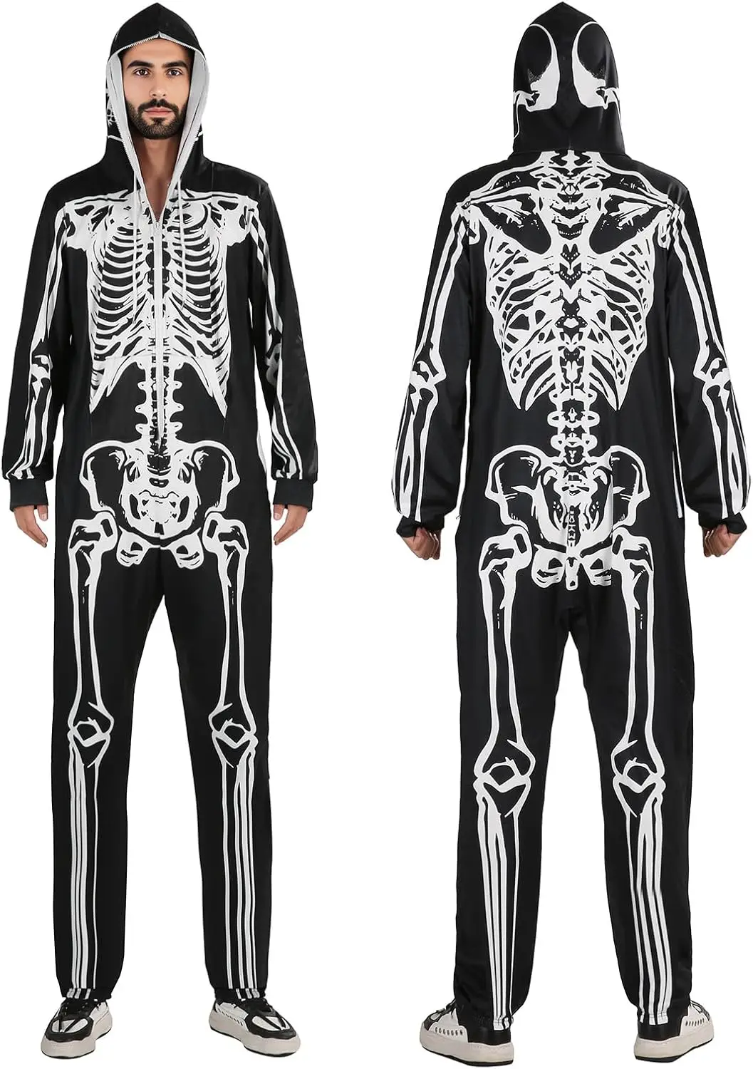 Skeleton Costume Onesie Adult,Skeleton Jumpsuit for Adult,Unisex Skeleton Costume Pajamas for Halloween Cosplay