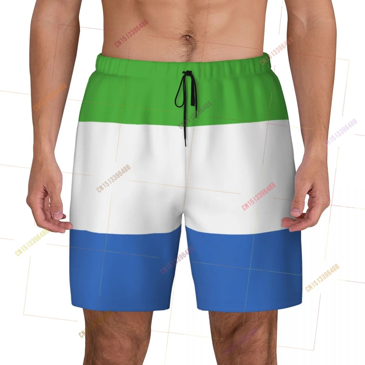 2026 Sierra Leone Flag Top Print 3D Mens Swimming Trunks Hawaiian Bathing Beach 2 in 1 Quick-Dry Summer Swim Shorts With Pockets