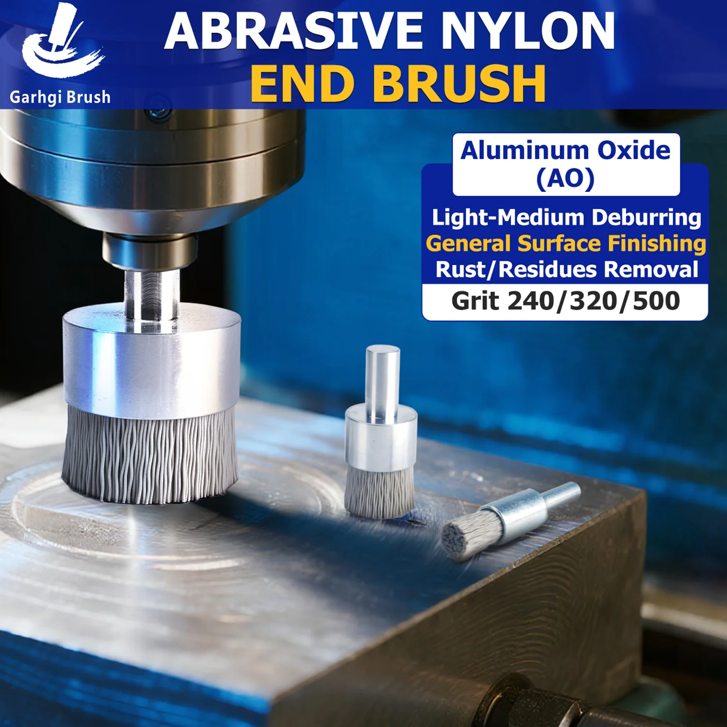 Aluminum Oxide Abrasive Nylon End Brush Industrial Power Tool Wire Cleaning Softer Metal Rust Residues Removal Debur Paint Strip