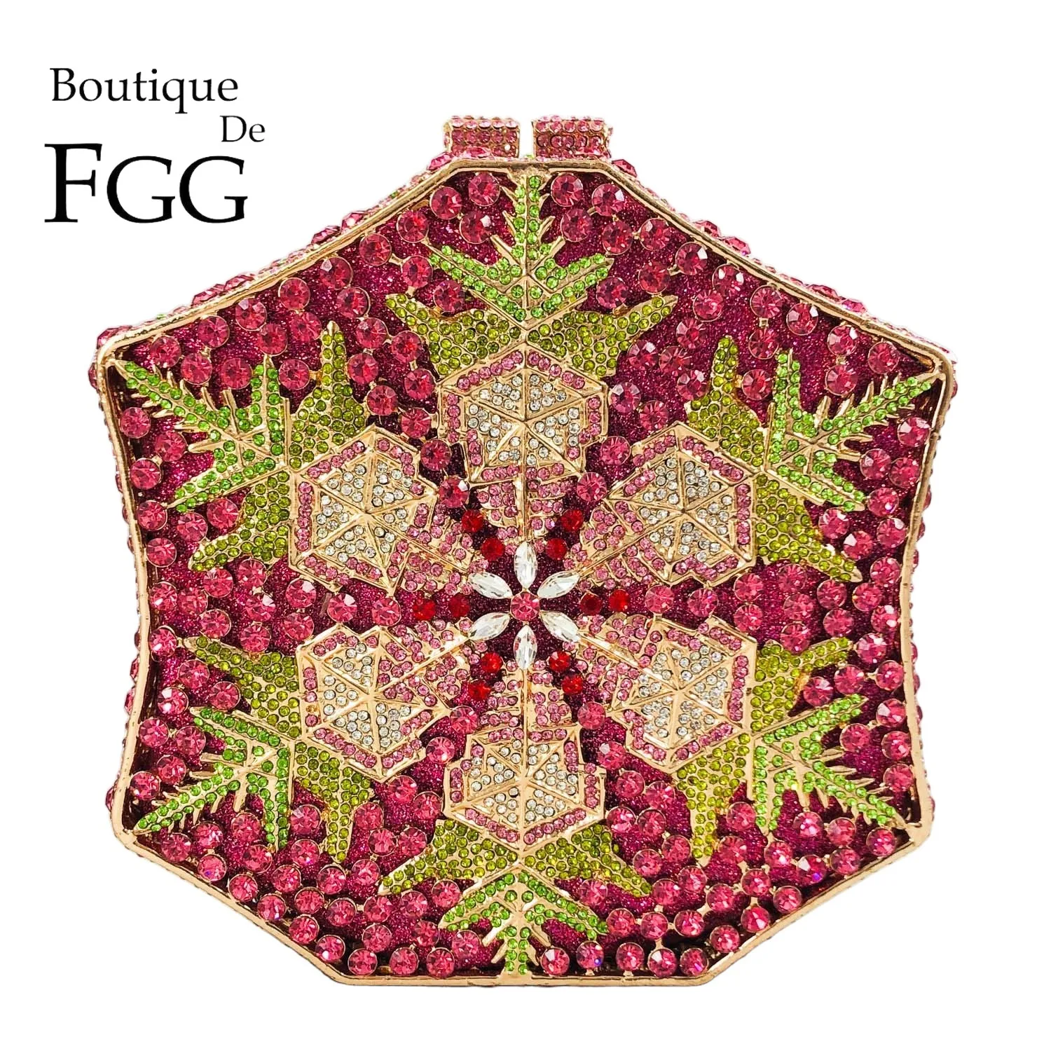 

Boutique De FGG Snowflake Women Crystal Evening Bags Bridal Rhinestone Handbags Wedding Party Formal Christmax Gift Clutch Purse