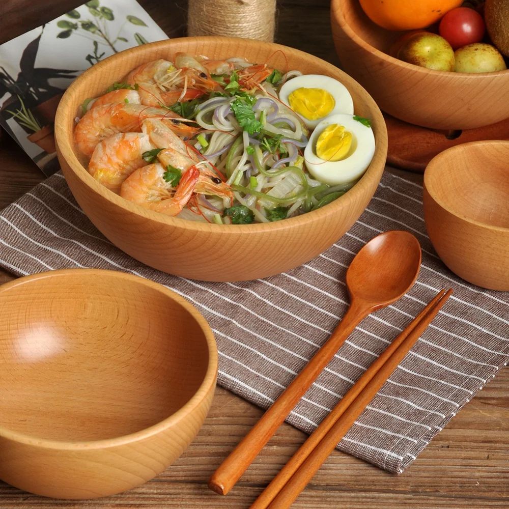 Natural Beech Wood Bowl Food Containers Household Kitchen Wooden Cutlery Basin Fruit Bowl Salad Bowl Storage woodbowl