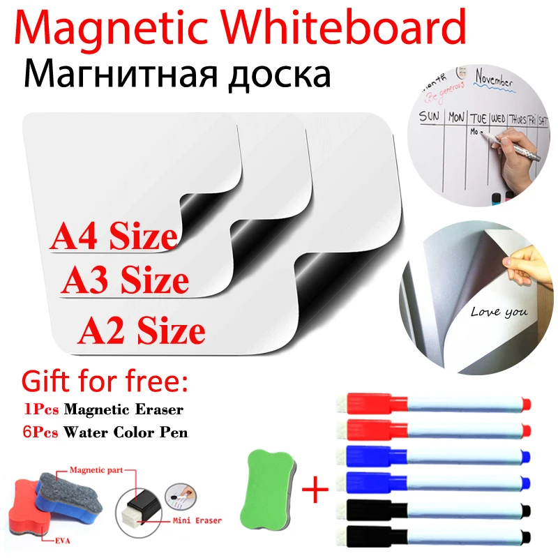 

A2/A3/A4 Size Magnetic Dry Erase Board Reusable Kids School Kitchen Stickers Fridge Message Board Calendar Weekly Planner Board