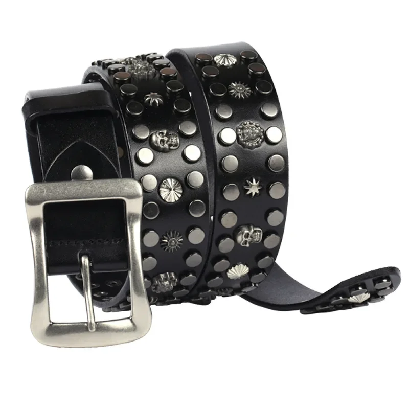 High quality designer men's belts with studs punk style leather belts with Japanese buckles and personality belts