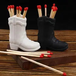 Ceramic Match Holder With Striker Cowboy Boot Shaped Match Box Boho Style Match Jar Creative Match Stand Fireplace Home Decor