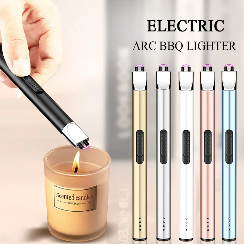 Mini encendedor de arco sin llama de pulso eléctrico, pantalla de energía, vela recargable por USB, cocina, estufa de Gas, pistola de encendido, caja de regalo