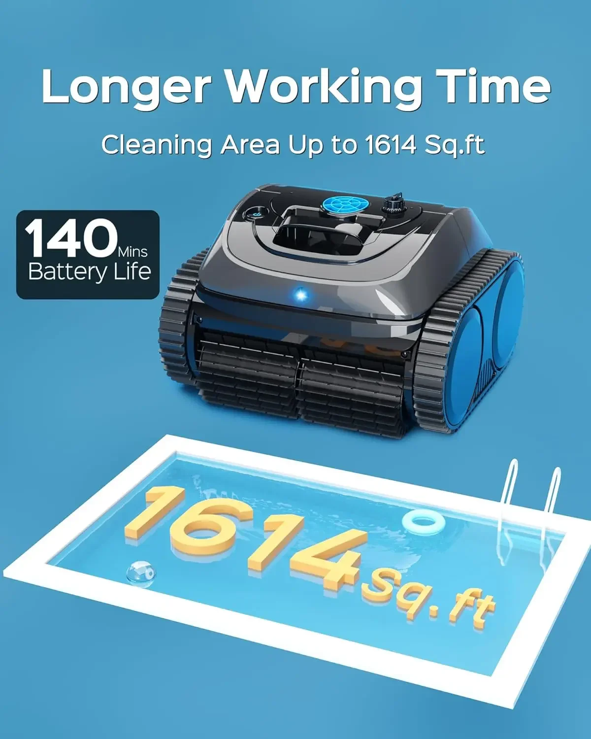 Cordless Robotic Pool Vacuum, 140mins Runtime, Robotic Pool Cleaner with Upgraded Triple-Motor, Wall Climbing, Intelligent Route