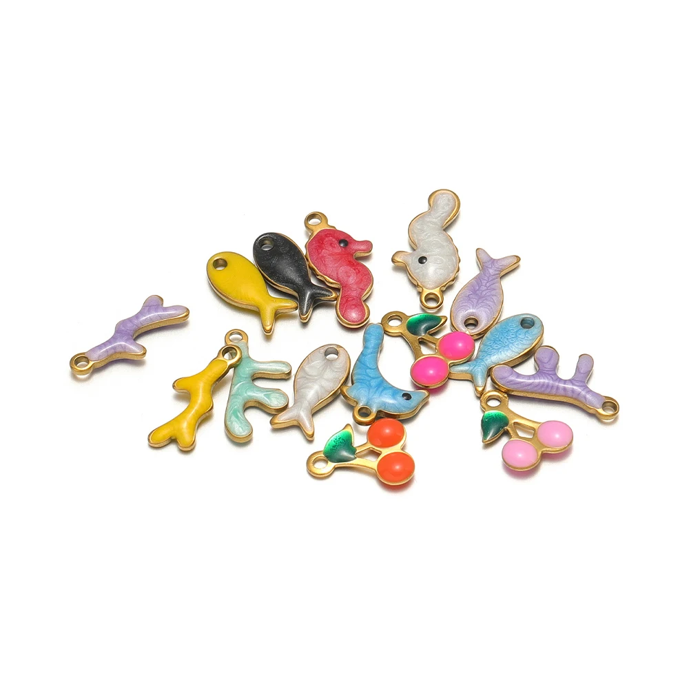 20pcs Stainless Steel Enamel Seahorse Dolphin Fish Charms Earrings Pendants for DIY Jewelry Supplies Bracelets Necklaces Making