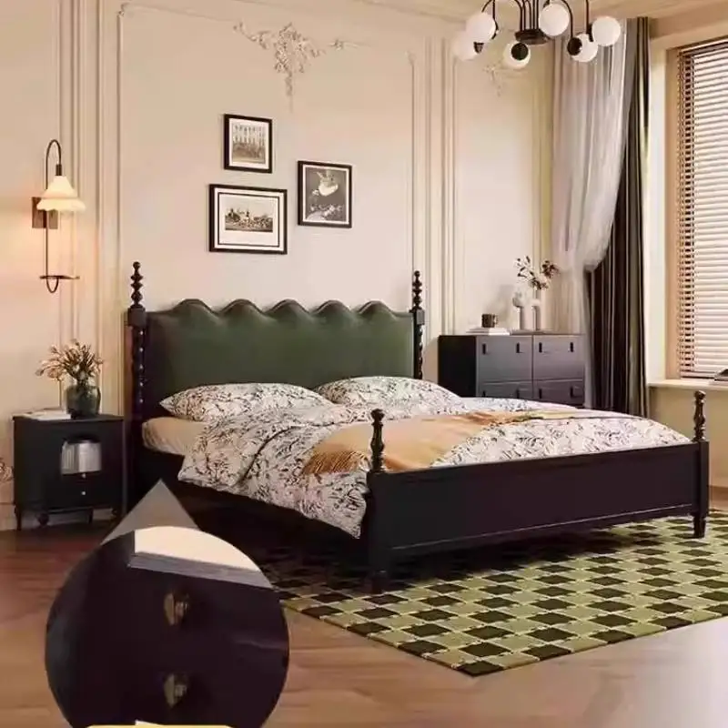 

Unique Black Double Bed European Design Minimalist Modern Wooden Double Bed Frame Japanese Cama Matrimonial Furniture For Home
