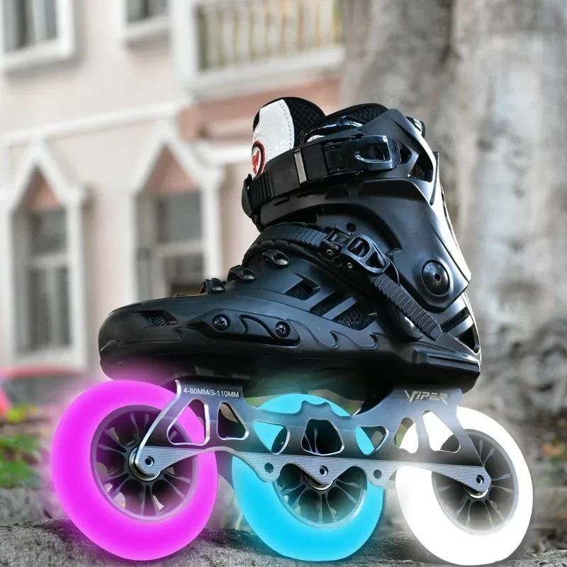 Big wheel speed skating roller skates male adult speed skating professional racing three-wheel skates adult roller skates flat