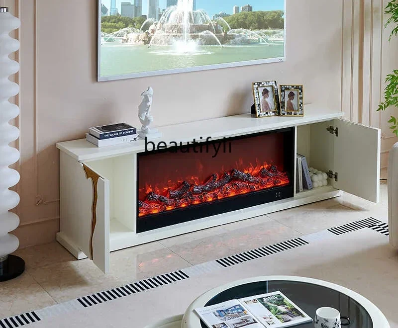 

New arrive French fireplace TV cabinet, household solid wood American locker, simulated flame electronic fireplace core