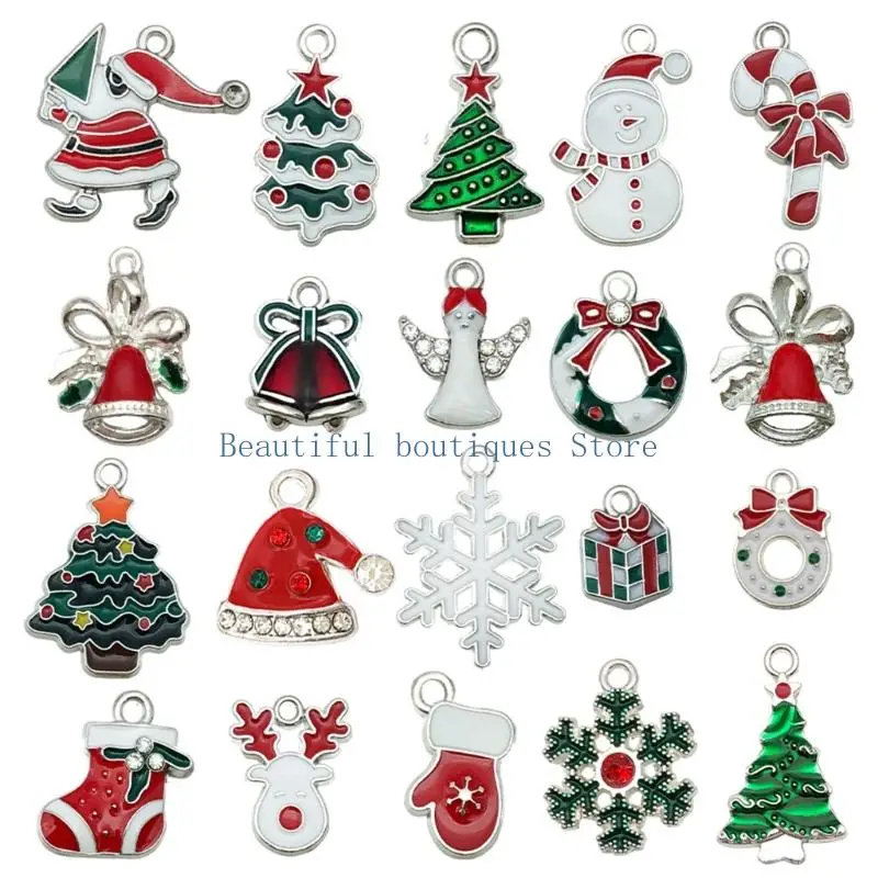 U4LF 20 Holiday Jewelry Charms with Attachment Points, Mixed Christmas Designs for Bracelets, Phone Charms, Keychains, and