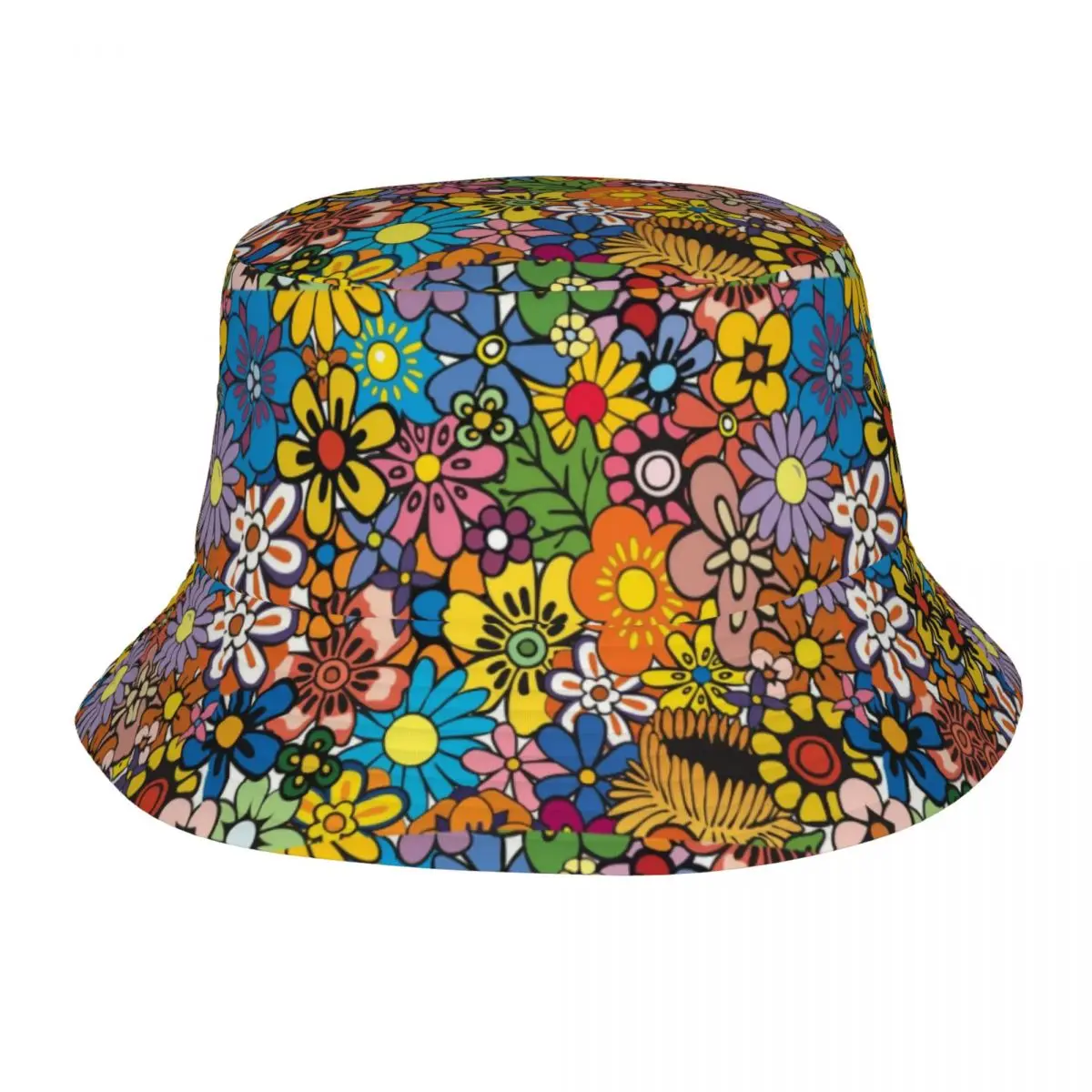 Custom Retro Hippie Flower Daisy Pattern Bucket Hat Women Men Fashion Summer Beach Sun Fisherman Cap