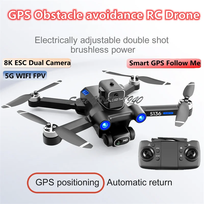 8K ESC Dual Camera Aerial Remote Control Drone 360° Avoid Obstacle Brushless Smart GPS Follow Me WIFI FPV RC Quadcopter Drone