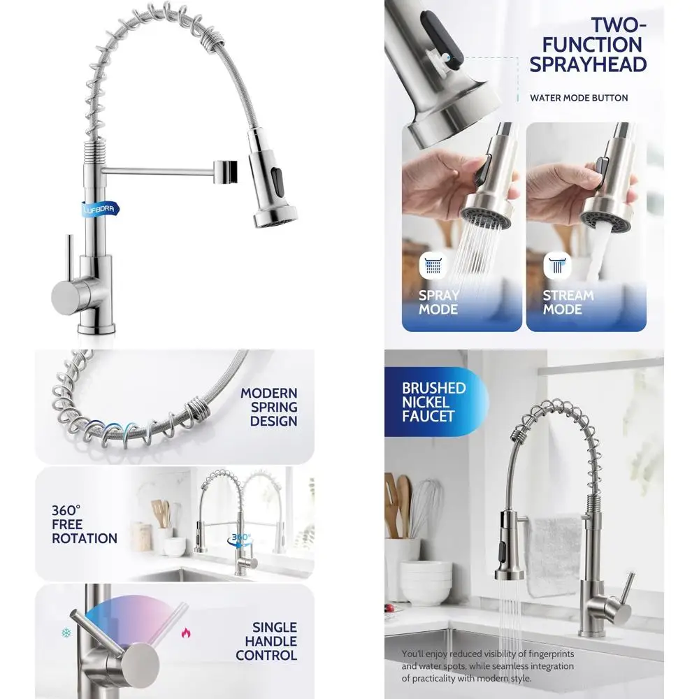 

High-Arc Brushed Nickel Single Handle Pull-Down Spray Kitchen Faucet with Stainless Steel Sink for Farmhouse, RV, and Laundry Us