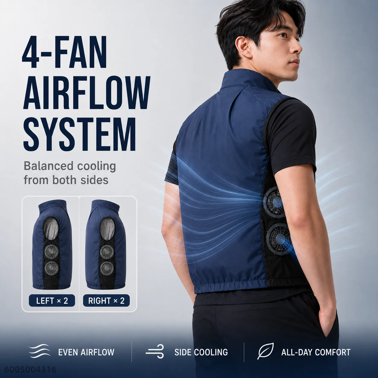 Men's USB 2/4-Fan Side Cooling Vest Lightweight Breathable Airflow Workwear for Fishing Hiking Outdoor Power Bank Not Included
