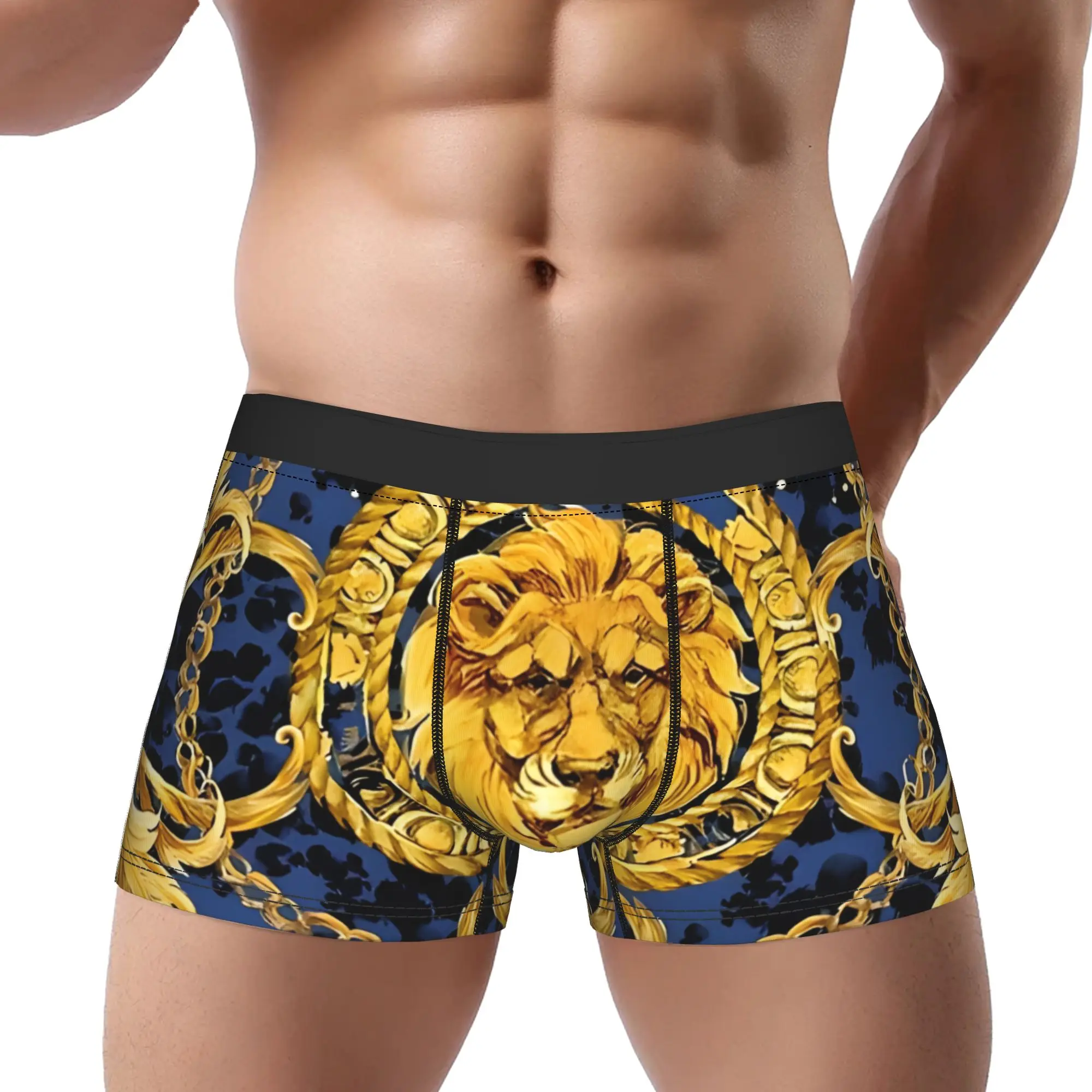 1piece  Golden Lion And Damask Ornament Underpants Homme Panties Male Underwear Ventilate Shorts