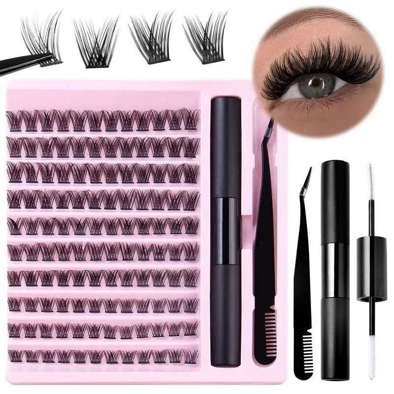 120/140pcs DIY Wimpern verlängerung skit 10-14mm Länge Wimpern cluster Kit mit Wimpern kleber bindung und Siegel pinzette gefälschte Wimpern