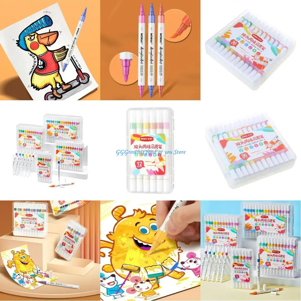 

H9EB 12/24/36/48Colors Acrylic Paint Pens Paint Marker Brush Tip and Fine Tip for Rock Painting, and DIY Crafts