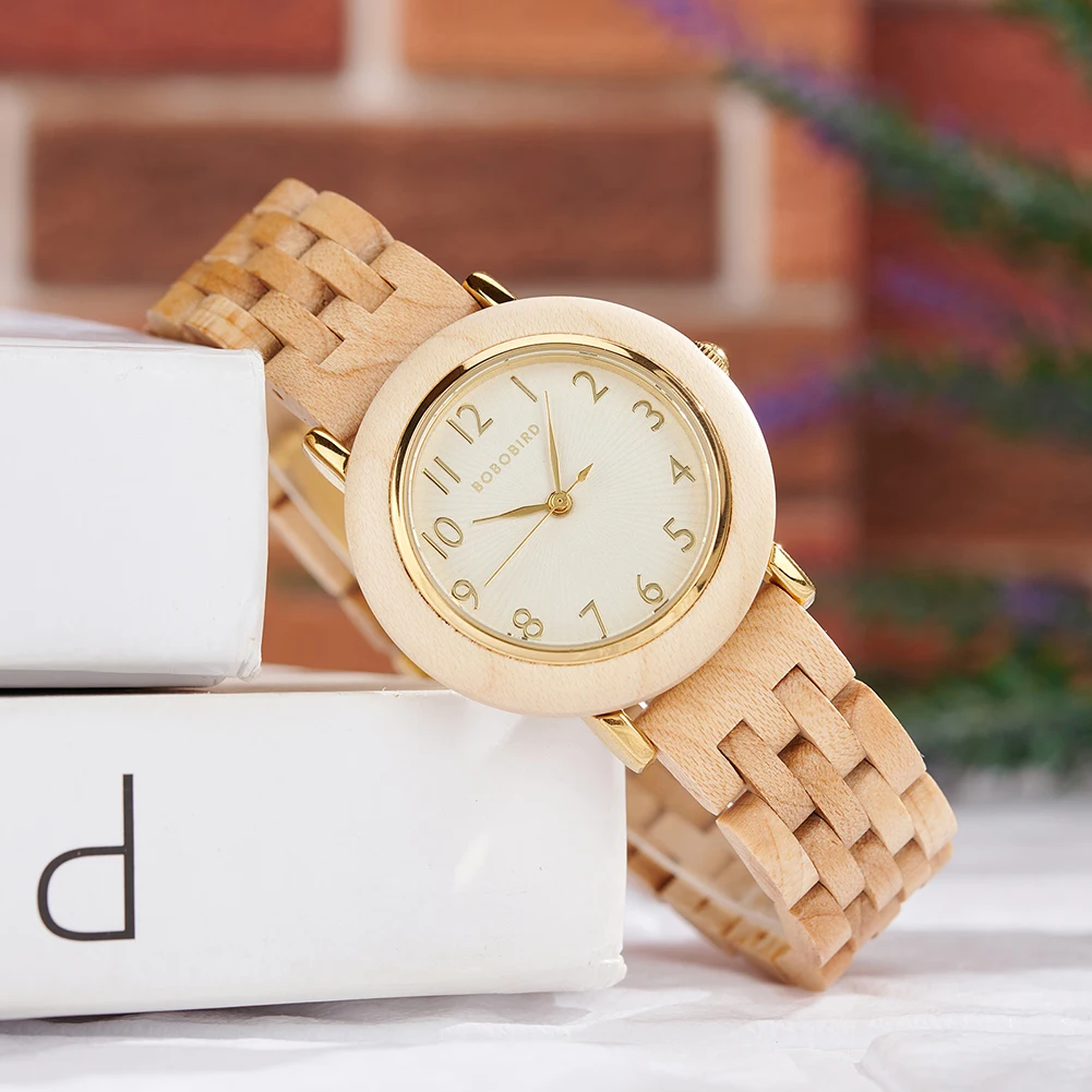 BOBO BIRD Damen-Armbanduhr aus Holz – umweltfreundliche, personalisierte Geschenk-Quarz-Armbanduhr mit Gravuroption Dropshipping