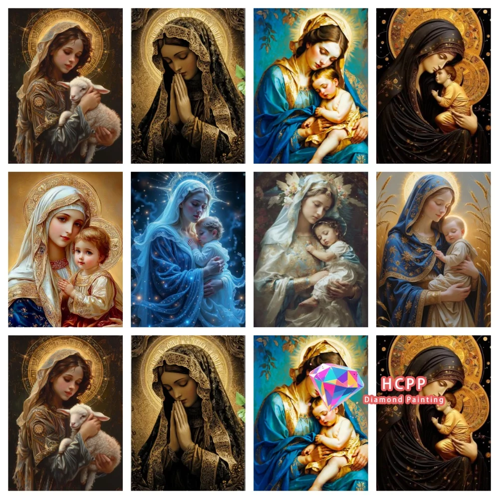 Diamant-Malerei-Set mit Jungfrau Maria und Jesus, Quadratische und Runde Diamanten, 5D DIY Oster-Mosaik, Handgefertigte Kunst, Exquisites Geschenk, Heimdekoration